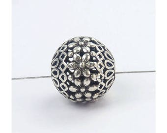 1 Bead Bali Oxidized 925 Sterling Silver 14.5mm Filigree Bead F190