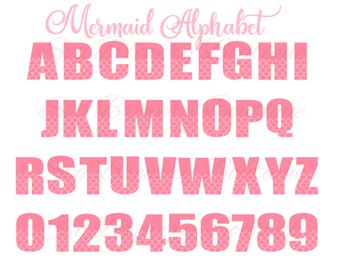 Mermaid alphabet, fonts, numbers, SVG (layered), PNG, DXF, cricut, silhouette studio, cut file, vinyl decal, t shirt design, birthday theme