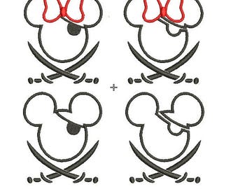Disney Mickey and Minnie Head Pirates Pirate Mouse Applique Embroidery Set Fill Design Machine Instant Download Digital File EN2082E