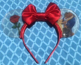 Handmade Clear Acrylic Beauty & the Beast Ears Headband with Bow