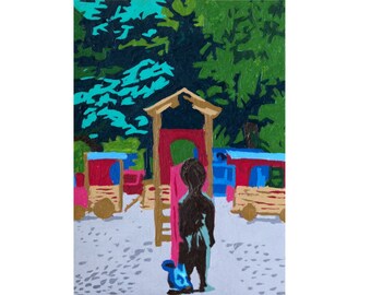 ACEO Original Painting: Boy in Park in Miniature