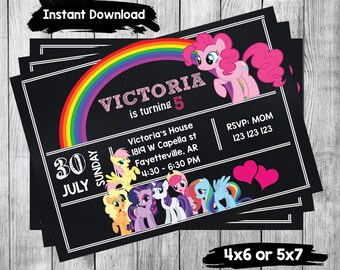 My Little Pony invitation, My Little Pony birthday, My Little Pony birthday inivtation, My Little Pony Chalkboard Birthday Invitation