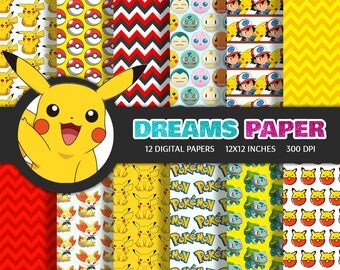 Pokemon - Digital Paper + Free Clipart