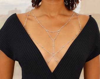 Layered Silver Chain Bralette / Silver Body Chain / Silver Chain Bra/ Body Harness / Body Jewelry / Silver Bra Chain / Bra Cage
