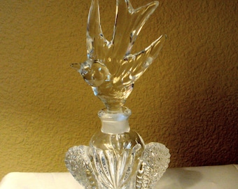 Footed Perfume Bottle with Bird Shaped Stopper