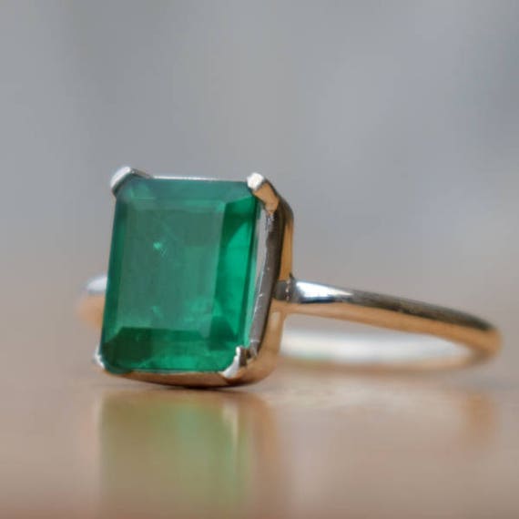Emerald Ring-Square Green Emerald Ring-925 Sterling Silver Ring-May Birthstone Ring-Handmade Jewelry-Unique Gift Ring-Beautiful Green Ring.