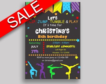 Gymnastics Birthday Invitation Gymnastics Birthday Party Invitation Gymnastics Birthday Party Gymnastics Invitation Girl tumble play QKROL