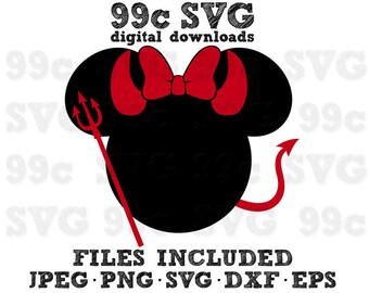 Minnie Mouse Halloween Devil SVG DXF Png Vector Cut File Cricut Design Silhouette Cameo Vinyl Decal Disney Template Heat Transfer Iron