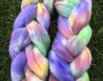 Hand-painted fiber, combed top for spinning or felting
