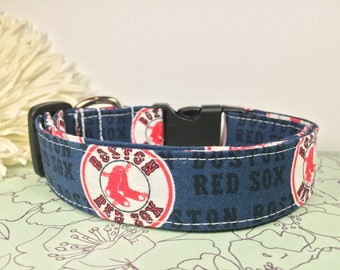 Boston Red Sox Adjustable Dog Collar Cotton Fabric MLB Baseball Handmade Multiple Widths and Lengths to Choose From