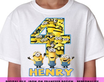 Minions Iron On Transfer , Minions Birthday Shirt DIY , Boy Birthday Shirt DIY , Iron On Transfer , Digital File , Personalize Name and Age