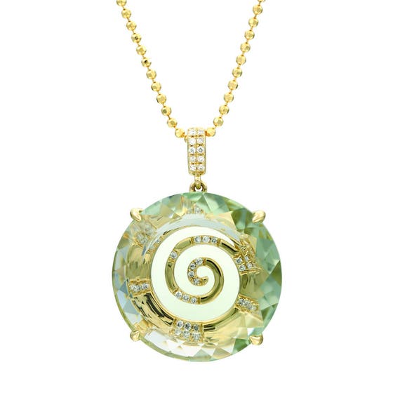 Green Amethyst Pendant/ Gold Diamond Amethyst Pendant/ Cocktail Amethyst Pendant/ Unique Amethyst Pendant/ Green Amethyst Pendant Necklace
