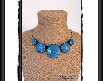 Polymer mokume gane blue/black/silver/white fashion necklace