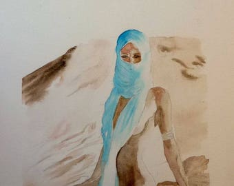 watercolor woman in the desert