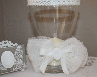 Glass candle and his linen Ribbon