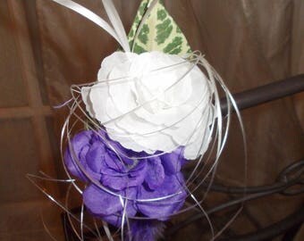 Purple and white wedding church pews for decoration