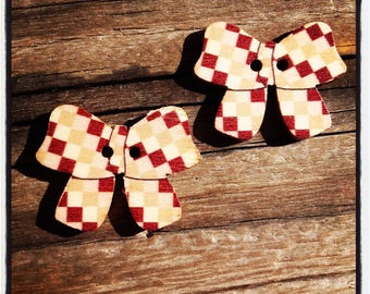 Set of 2 wooden buttons bows Brown and beige