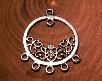 2 pendant connector - oriental pattern --36 mm - silver - PG102 - 1
