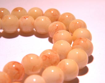 marbled glass - 8 mm beige slightly mottled Brown - PG53 20 beads