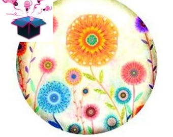 1 glass domed flowers 14 mm cabochon