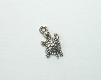 Set of 4 turtle charms, silver, 22 mm x 12 mm.