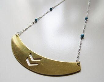Half moon raw brass chevron necklace
