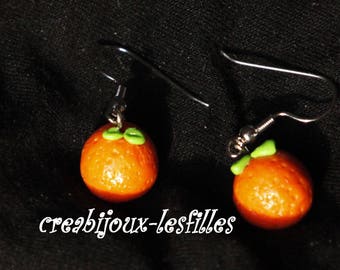 ears •mandarine •orange.•cadeaux•bijoux• noel•kawaii Fimo•.boucles