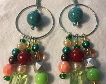 Boho hoop earrings multi color beads.