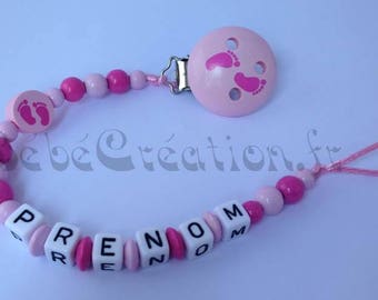 Pacifier clip personalized little pink feet