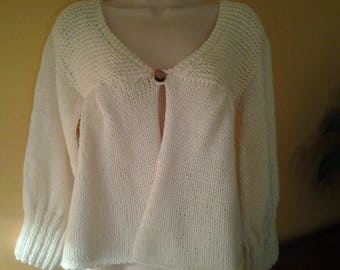 Merino Wool coat Cardigan handknitted in pure white bolero jacket