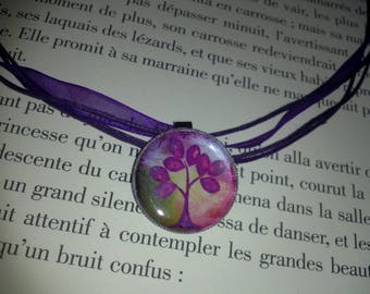 Organza necklace and its purple and green tree of life Locket