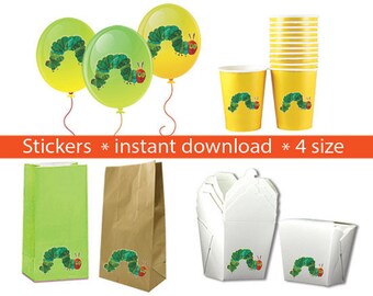 Instand DL -The very hungry caterpillar Stickers PARTY FAVORS Printable Labels for Balloons, Treat bags, cups and Boxes