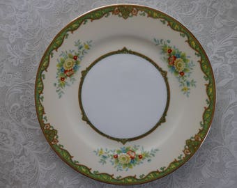 Set of 6 M Japan China Dessert/Bread/Salad Plates, Noritake Floral with Green Trim and Gold Rims,Vintage China,Wedding China