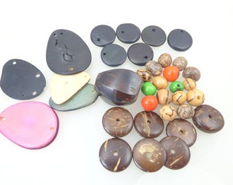set of natural pearls: tagua, acai, coconut. N3