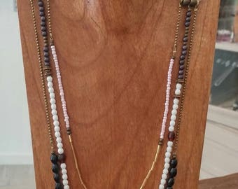 Long triple leather and pearls