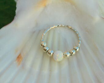 Silver Nose Ring / white opal nose ring / cut wire nose ring / nose ring opal / 20g nose ring / nose ring hoop / thin nose ring / nose ring