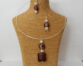 Necklace + earrings brown glass