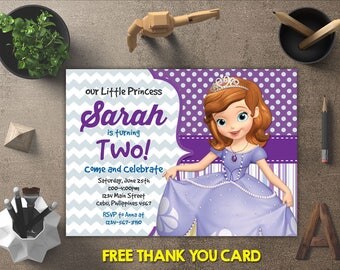 Sofia Invitation, Sofia First Princess Invitation, Sofia the First Invitation, Disney Sofia Invitation, Sofia Theme, FREE 4x6 Thank You Card