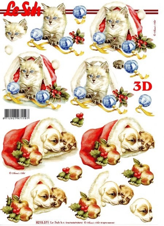 1 x sheet for decoupage 3D Christmas spirit  cat dog