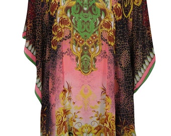 Sexy Sheer Cover Up Caftan RUNAWAY READY Beautiful Floral Print Kimono Gypsy Summer Comfy Georgette Short Kaftan Dress One Size