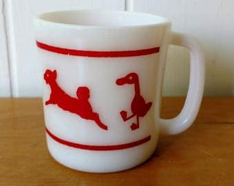 vintage childs farm animal milk glass mug by Hazel Atlas