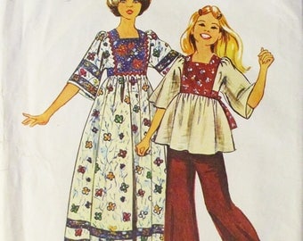 1970s Vintage Sewing Pattern Simplicity 6001 Girls Caftan Pattern in Two Lengths Size 8 Breast 27