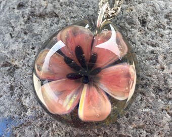 Glass Flower Pendant Necklace Boro Lampwork Jewelry - Soft