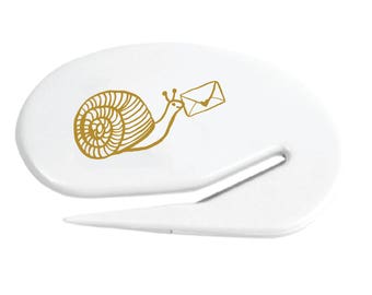 Snail Mail Letter Opener / White and Gold / Snail with Heart Envelope / Envelope Opener