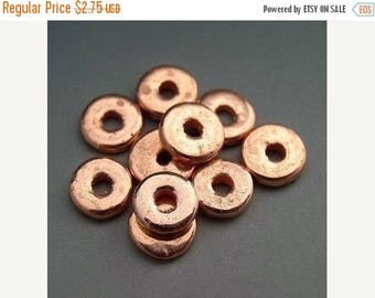 SALE Mykonos Greek Ceramic Beads 8mm Bright Copper Spacers Donuts Roundels Rondelles Naos