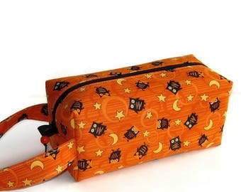 Boxy Bag Knitting Project Bag - Little Black Halloween Owls