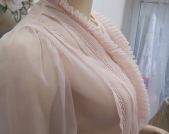 Vintage 1940's Sheer Nylon Blouse Peach nylon blouse Vintage forties blouse 40's blouse shirt Pink sheer blouse
