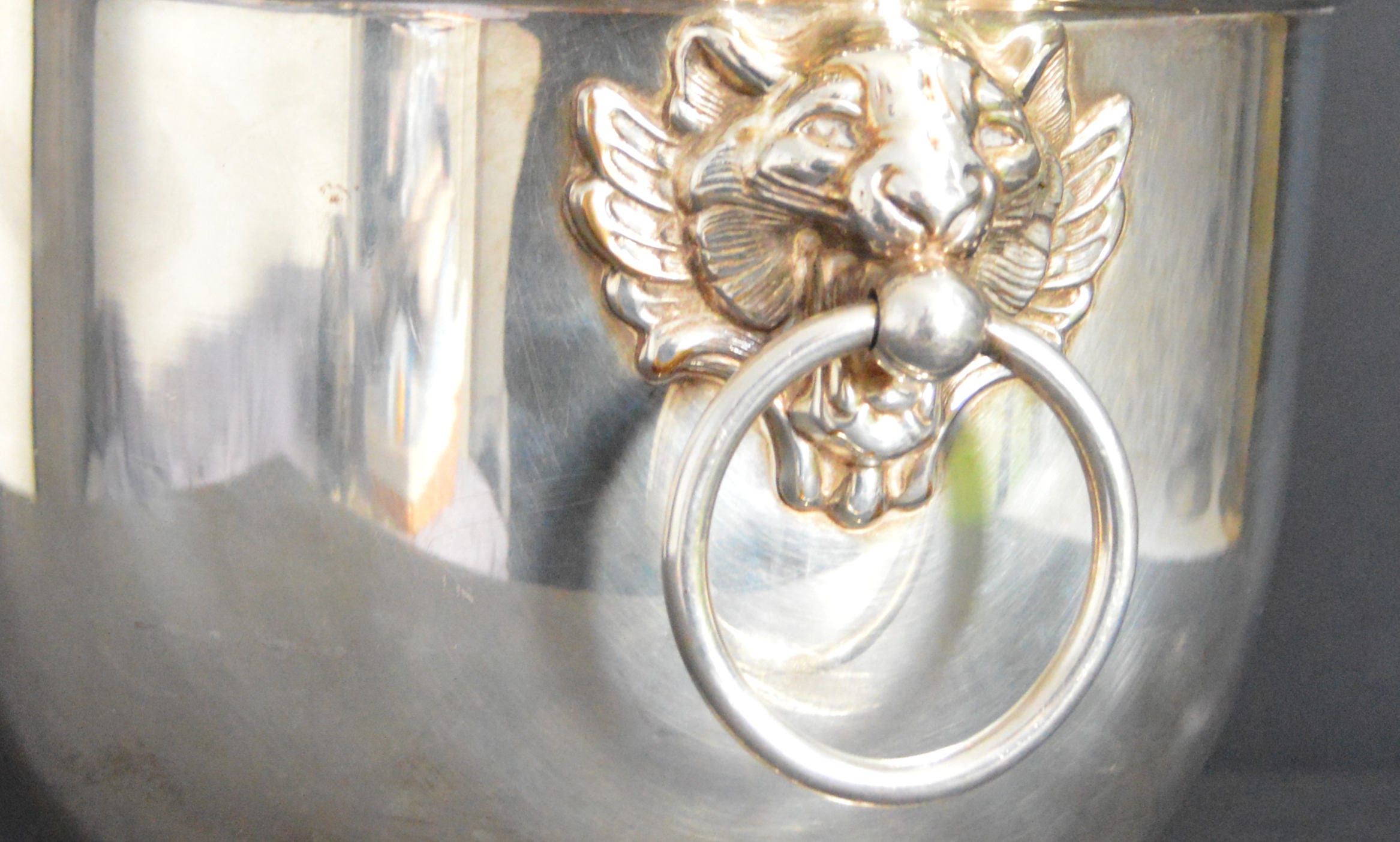 Silver Lion Head Ice Bucket Insulated Silverplated Wine