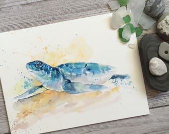 Baby blue sea turtle Watercolor painting