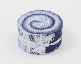 SALE 2.5 inch strips BLUE CAROLINA Jelly Roll fabric by Riley Blake Christopher Thompson Tattooed Quilter 40 strips